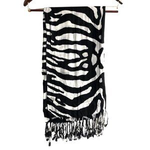 APT.9 - WOMENS BLACK/WHITE FRINCH END RECTANGLE SCARF